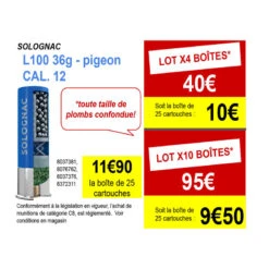 CARTOUCHE L100 36g PIGEON CALIBRE 12/70 PLOMB N°6 X25 8 CARTOUCHE L100 36g PIGEON CALIBRE 12/70 PLOMB N°6 X25 -Plein Air Pêche Magasin cartouche l100 36g pigeon calibre 1270 plomb n6 x25 1