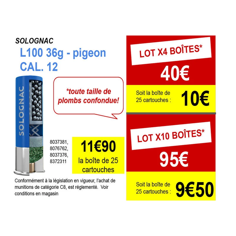 CARTOUCHE L100 36g PIGEON CALIBRE 12/70 PLOMB N°6 X25 4 CARTOUCHE L100 36g PIGEON CALIBRE 12/70 PLOMB N°6 X25 – Image 2