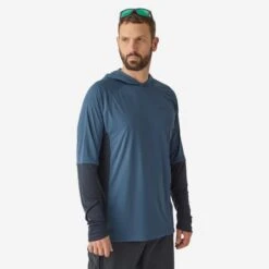 Tee-shirt De Pêche Anti-UV 500 Capuche Bleu -Plein Air Pêche Magasin tee shirt de peche anti uv 500 capuche bleu 1