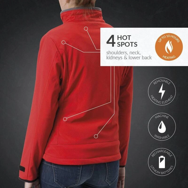 Veste Softshell Chauffante Coupe Étroite Femme - Manteau Coupe-Vent - Rouge 4 Veste Softshell Chauffante Coupe Étroite Femme - Manteau Coupe-Vent - Rouge – Image 2