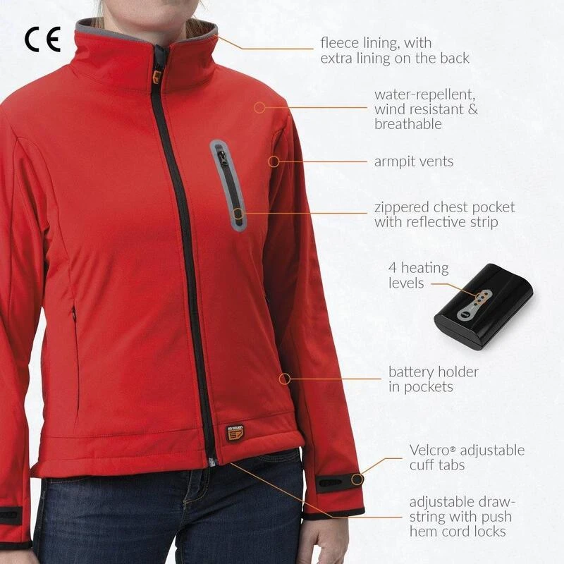 Veste Softshell Chauffante Coupe Étroite Femme - Manteau Coupe-Vent - Rouge 5 Veste Softshell Chauffante Coupe Étroite Femme - Manteau Coupe-Vent - Rouge – Image 3
